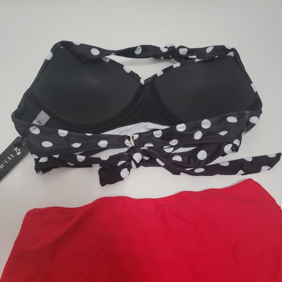 Tempt Me Women Two Pieces Vintage Swimsuit Retro Halter Ruched High Waist Bikini - Picture 8 of 14